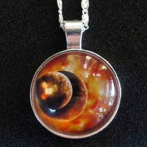 New World Glass Necklace Astro Galactic Cabochon Pendant Silver-tone Unisex 18"